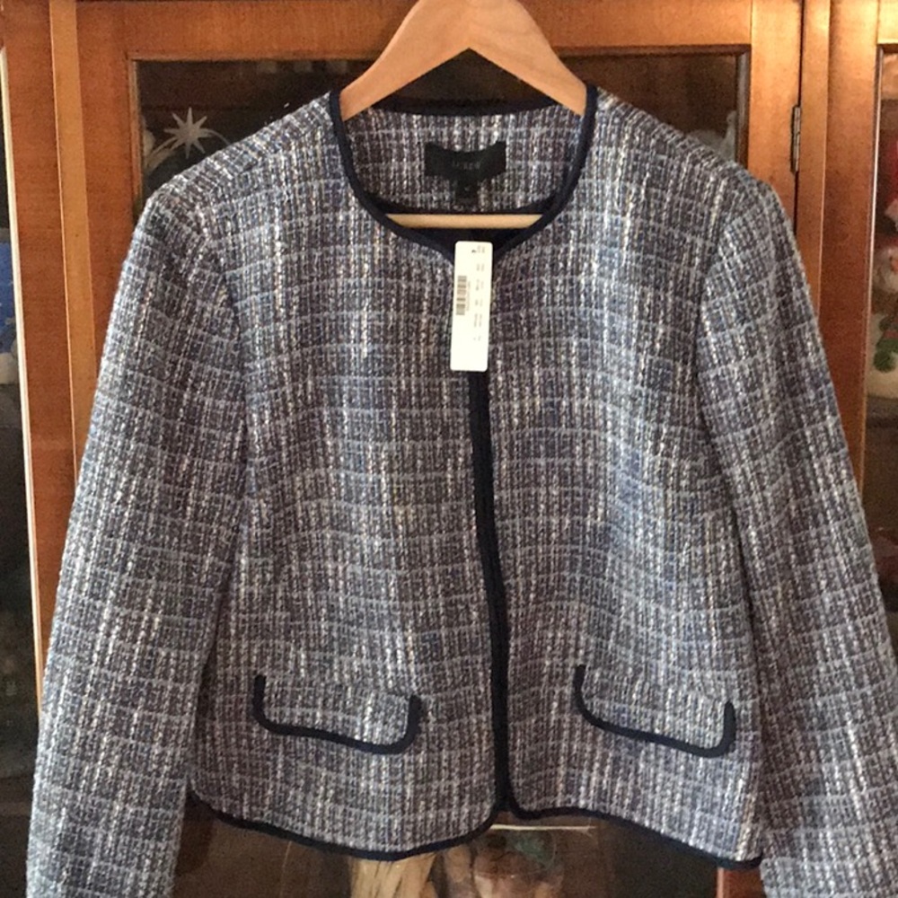 NWT J Crew Blue Boucle Jacket Size 12